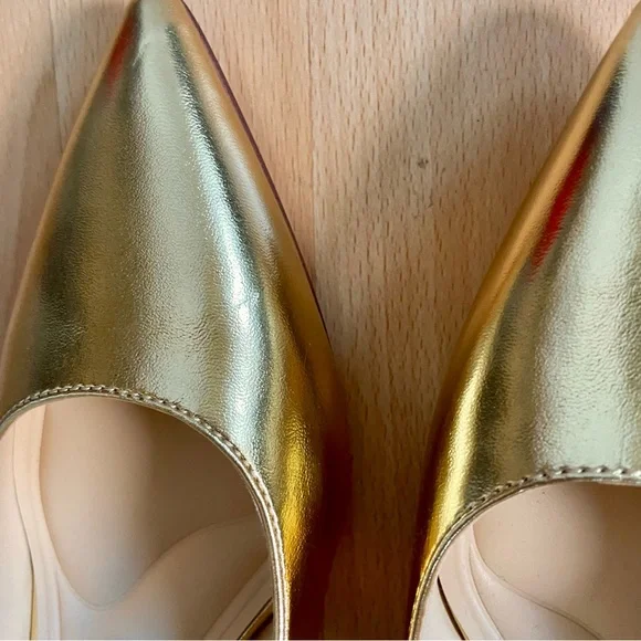 Jessica Simpson Women's Sylan Gold Metallic Square Heels, Chain Straps, Cutout - Picture 5 of 11